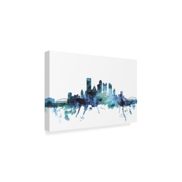 Trademark Fine Art Michael Tompsett 'Pittsburgh Blue Teal Skyline' Canvas Art, 12x19 - MT01514-C1219GG