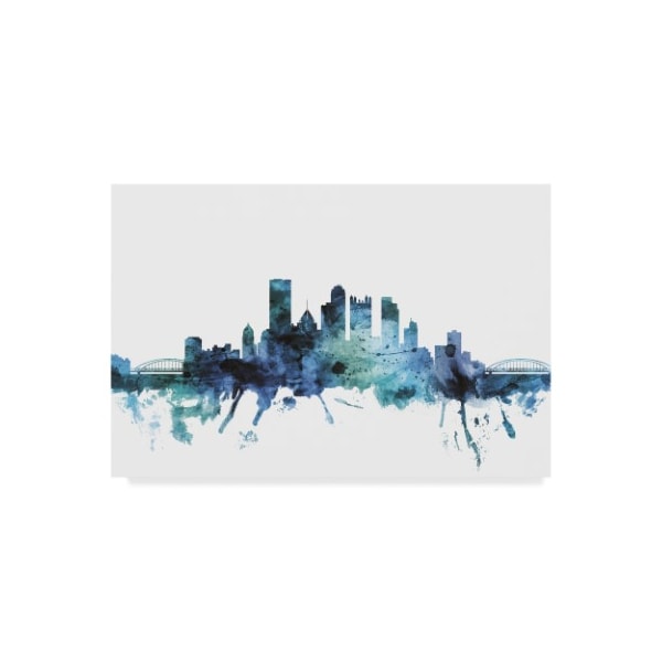 Trademark Fine Art Michael Tompsett 'Pittsburgh Blue Teal Skyline' Canvas Art, 12x19 - MT01514-C1219GG