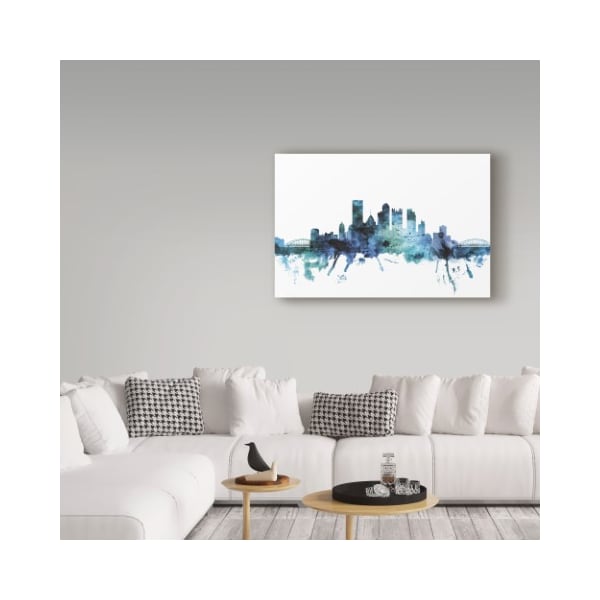 Trademark Fine Art Michael Tompsett 'Pittsburgh Blue Teal Skyline' Canvas Art, 12x19 - MT01514-C1219GG