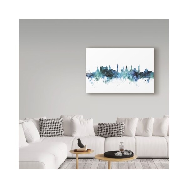 Trademark Fine Art Michael Tompsett 'Glasgow Scotland Blue Teal Skyline' Canvas Art, 22x32 - MT01478-C2232GG