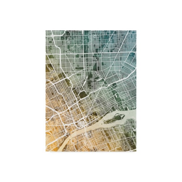 Trademark Fine Art Michael Tompsett 'Detroit Michigan City Map Teal Orange' Canvas Art, 24x32 - MT02398-C2432GG