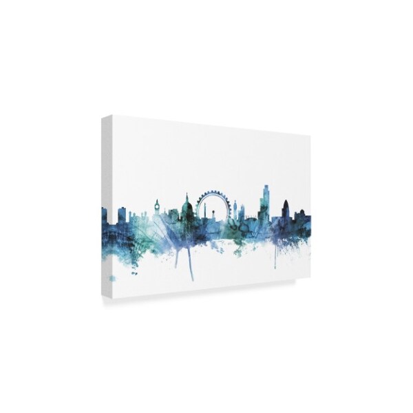 Trademark Fine Art Michael Tompsett 'London England Blue Teal Skyline' Canvas Art, 16x24 - MT01499-C1624GG