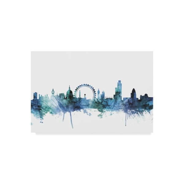 Trademark Fine Art Michael Tompsett 'London England Blue Teal Skyline' Canvas Art, 16x24 - MT01499-C1624GG