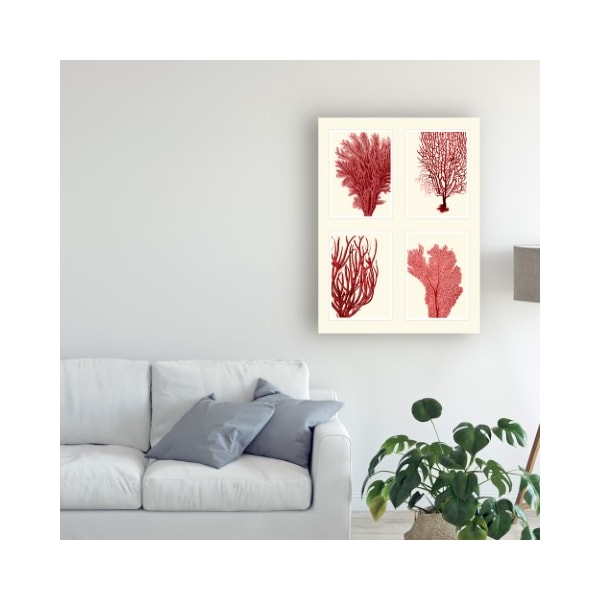 Trademark Fine Art Fab Funky 'Red Coral Print On 4 Panels' Canvas Art, 18x24 - WAG12421-C1824GG