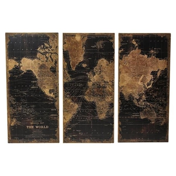Deluxdesigns Stanford World Map Wall Decor; Black & Brown - Set of 3 - DE619419