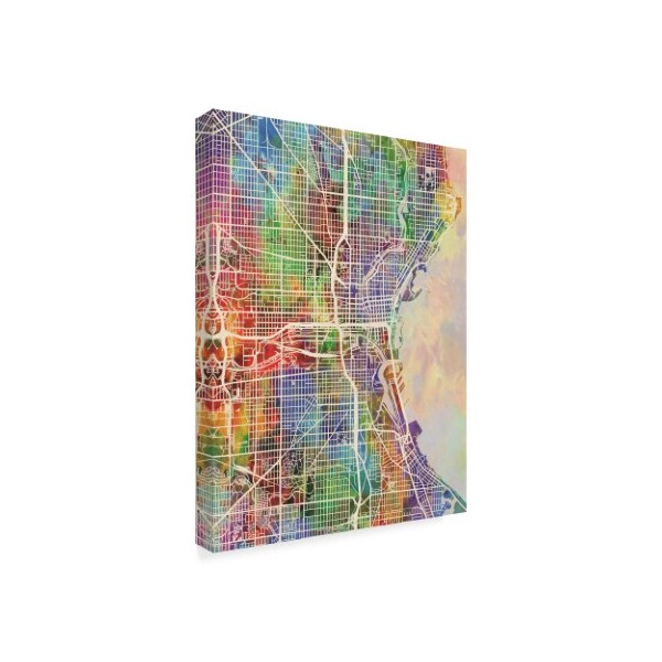 Trademark Fine Art Michael Tompsett 'Milwaukee Wisconsin City Watercolor Map' Canvas Art, 18x24 - MT02361-C1824GG