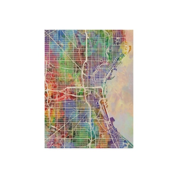 Trademark Fine Art Michael Tompsett 'Milwaukee Wisconsin City Watercolor Map' Canvas Art, 18x24 - MT02361-C1824GG