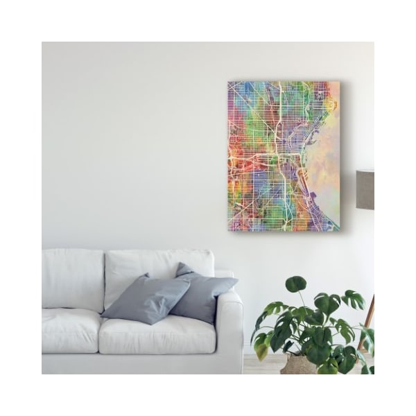 Trademark Fine Art Michael Tompsett 'Milwaukee Wisconsin City Watercolor Map' Canvas Art, 18x24 - MT02361-C1824GG