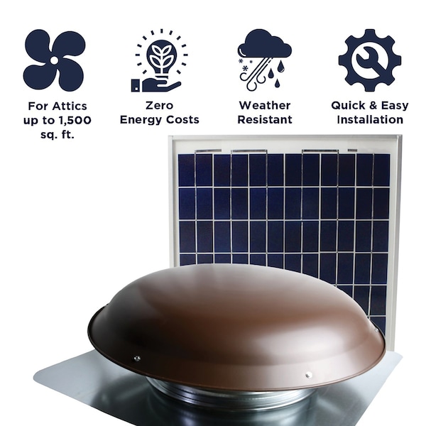 Maxx Air 433 CFM Solar Powered Roof Mount Power Attic Ventilator with Panel in Brown - CXSOLRFBRNUPS