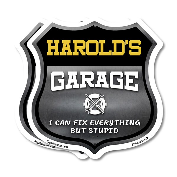 Signmission Harold's Garage I Can Fix Everything But Stupid, 12 inch X 12 inch, Plastic Sign, 2PK - SHI-P-2PACK-12-490-HAROLD