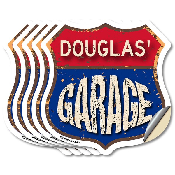 Signmission Douglas's Garage, 4 inch X 4 inch, Vinyl Decal, 5PK - SHI-D-5PACK-4-383-DOUGLAS