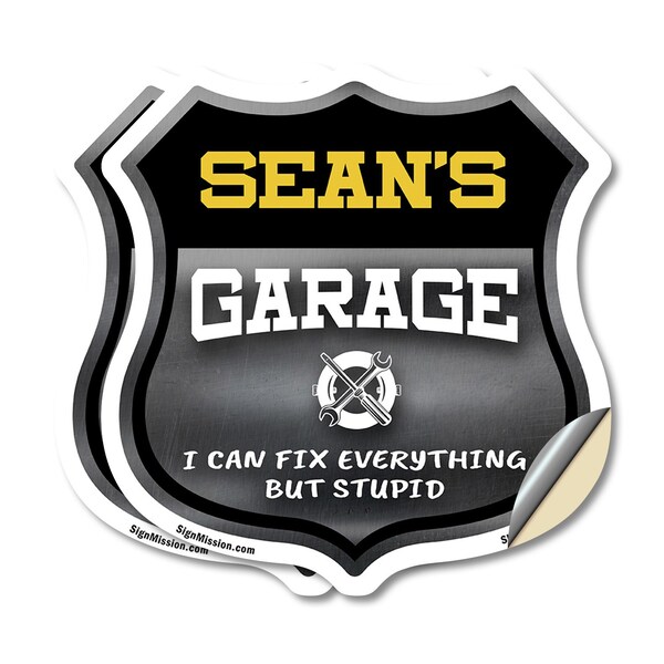 Signmission Sean's Garage I Can Fix Everything But Stupid, 4 inch X 4 inch, Vinyl Decal, 2PK - SHI-D-2PACK-4-490-SEAN