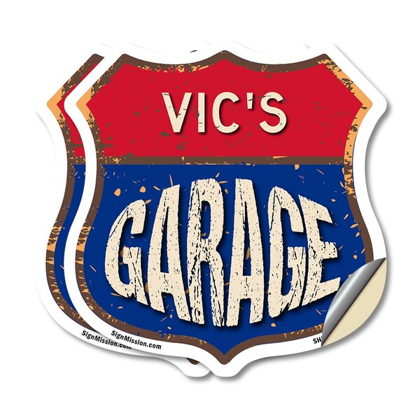 Signmission Vic's Garage, 18 inch X 18 inch, Vinyl Decal, 2PK - SHI-D-2PACK-18-383-VIC