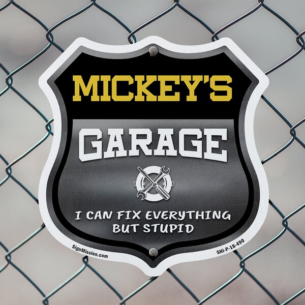 Signmission Mickey's Garage I Can Fix Everything But Stupid, 12 inch X 12 inch, Aluminum Metal Sign, 2PK - SHI-A-2PACK-12-490-MICKEY
