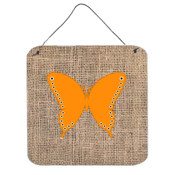 Micasa Butterfly Burlap And Orange Aluminium Metal Wall Or Door Hanging Prints - 6 x 6 In. - MI241975