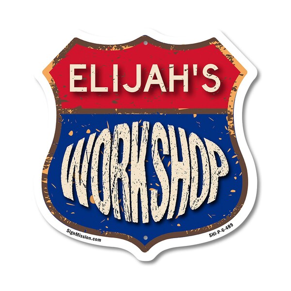Signmission Elijah's Workshop, 6 Inch X 6 Inch, Plastic Sign - SHI-P-6-489-ELIJAH