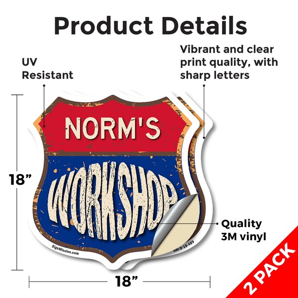 Signmission Norm's Workshop, 18 inch X 18 inch, Vinyl Decal, 2PK - SHI-D-2PACK-18-489-NORM