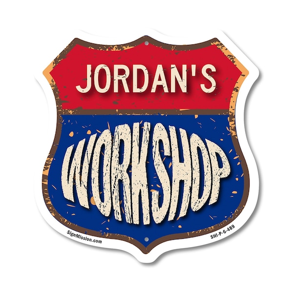 Signmission Jordan's Workshop, 6 Inch X 6 Inch, Plastic Sign - SHI-P-6-489-JORDAN