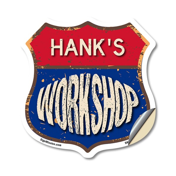 Signmission Hank's Workshop, 12 Inch X 12 Inch, Vinyl Decal - SHI-D-12-489-HANK