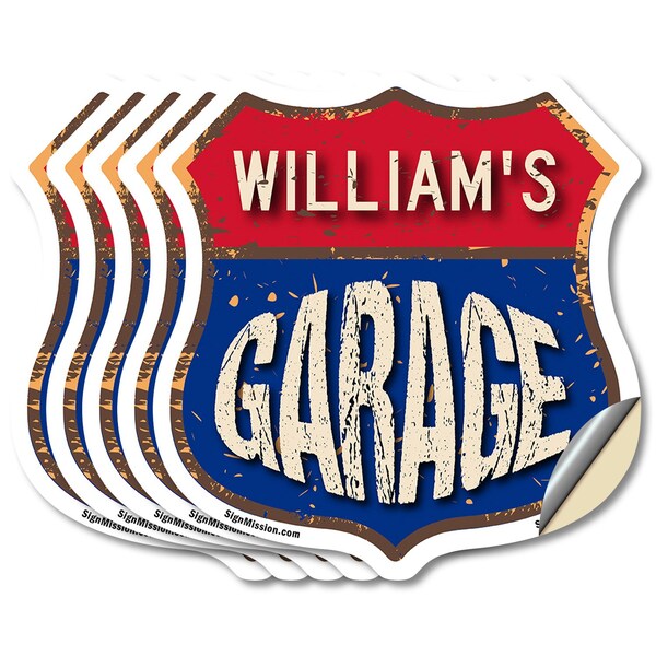 Signmission William's Garage, 6 inch X 6 inch, Vinyl Decal, 5PK - SHI-D-5PACK-6-383-WILLIAM