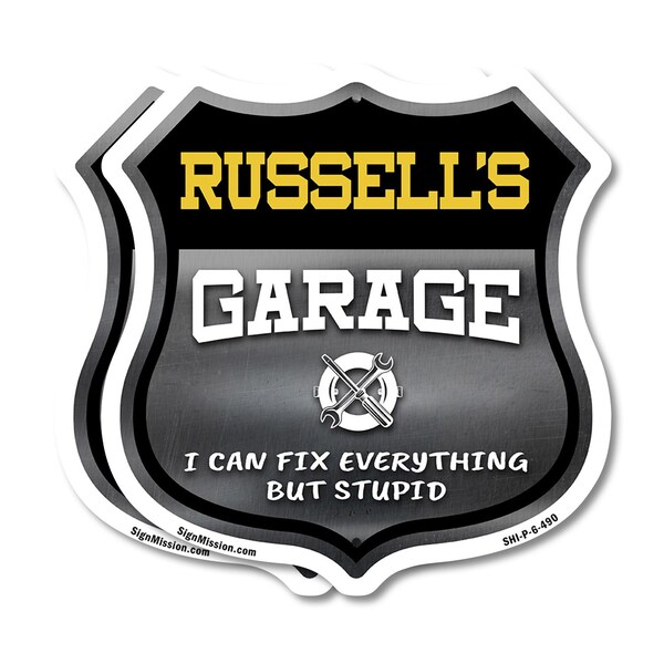 Signmission Russell's Garage I Can Fix Everything But Stupid, 6 inch X 6 inch, Plastic Sign, 2PK - SHI-P-2PACK-6-490-RUSSELL