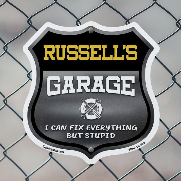 Signmission Russell's Garage I Can Fix Everything But Stupid, 6 inch X 6 inch, Plastic Sign, 2PK - SHI-P-2PACK-6-490-RUSSELL
