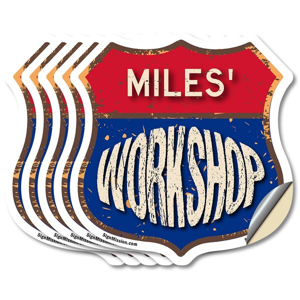 Signmission Miles's Workshop, 6 inch X 6 inch, Vinyl Decal, 5PK - SHI-D-5PACK-6-489-MILES