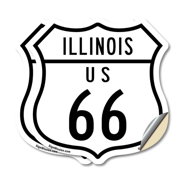 Signmission Illinois Route Marker Shield Sign Us 66, 4 inch X 4 inch, Vinyl Decal, 2PK - SHI-D-2PACK-4-382