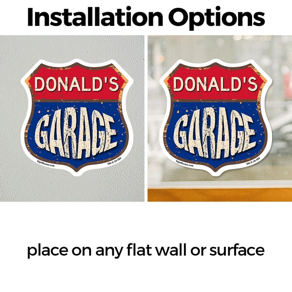 Signmission Donald's Garage, 12 Inch X 12 Inch, Vinyl Decal - SHI-D-12-383-DONALD