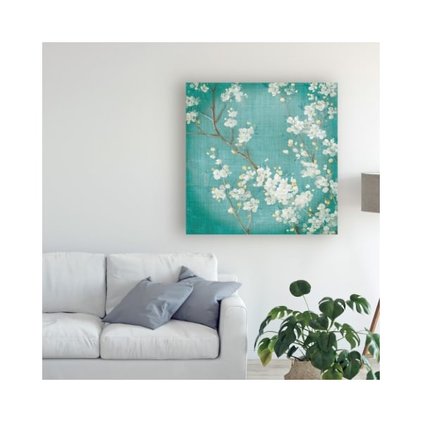 Trademark Fine Art Danhui Nai 'White Cherry Blossoms Ii On Blue Aged No Bird' Canvas Art, 18x18 - WAP10685-C1818GG