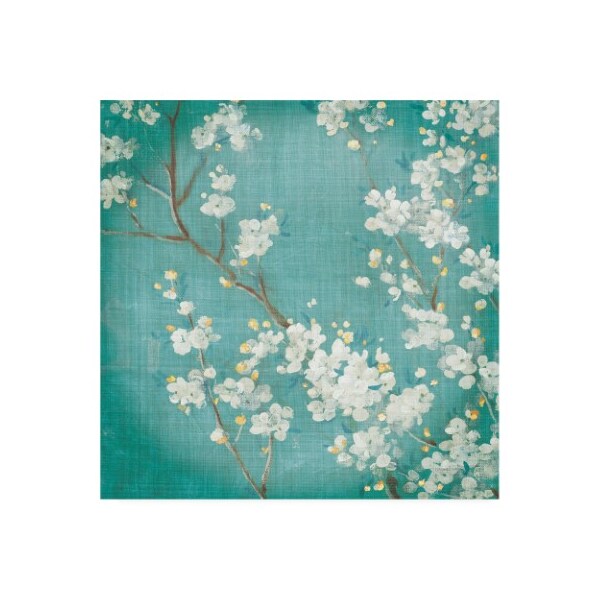 Trademark Fine Art Danhui Nai 'White Cherry Blossoms Ii On Blue Aged No Bird' Canvas Art, 18x18 - WAP10685-C1818GG