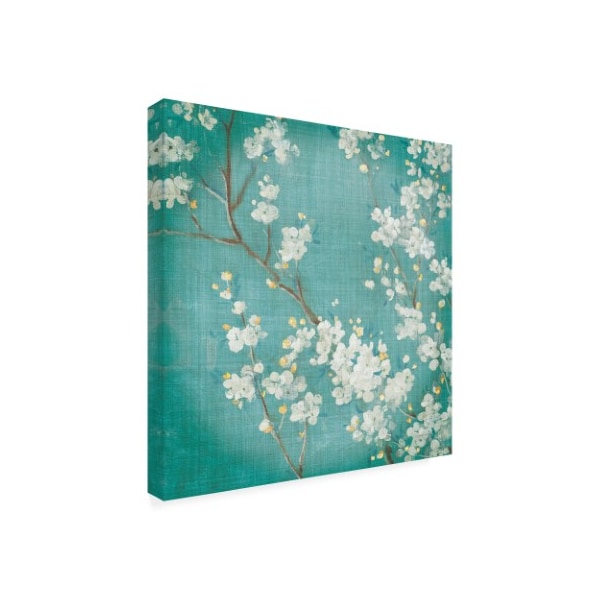 Trademark Fine Art Danhui Nai 'White Cherry Blossoms Ii On Blue Aged No Bird' Canvas Art, 18x18 - WAP10685-C1818GG