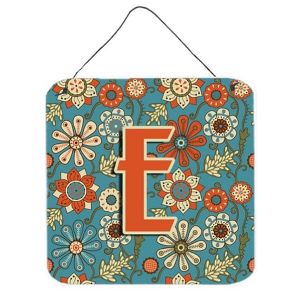 Carolines Treasures Letter E Flowers Retro Blue Wall and Door Hanging Prints - CJ2012-EDS66