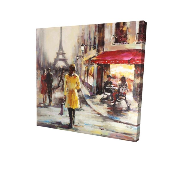 Fondo 32 x 32 in. Yellow Coat Woman Walking on the Street-Print on Canvas - FO2790098