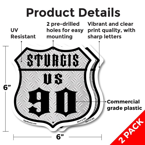 Signmission Sturgis Us 90, 6 inch X 6 inch, Plastic Sign, 2PK - SHI-P-2PACK-6-481