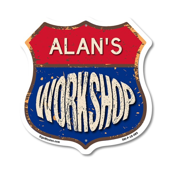 Signmission Alan's Workshop, 18 Inch X 18 Inch, Plastic Sign - SHI-P-18-489-ALAN