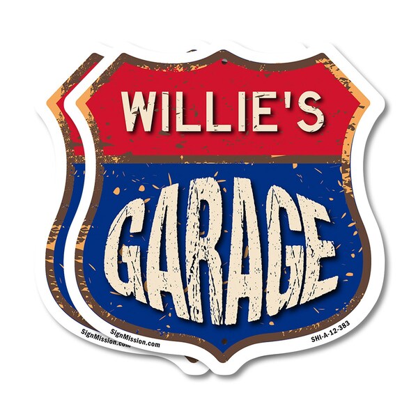 Signmission Willie's Garage, 12 inch X 12 inch, Aluminum Metal Sign, 2PK - SHI-A-2PACK-12-383-WILLIE