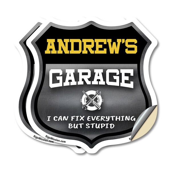 Signmission Andrew's Garage I Can Fix Everything But Stupid, 4 inch X 4 inch, Vinyl Decal, 2PK - SHI-D-2PACK-4-490-ANDREW