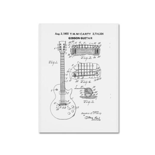 Trademark Fine Art Claire Doherty '1955 Mccarty Gibson Guitar Patent White' Canvas Art, 14x19 - CDO0069-C1419GG