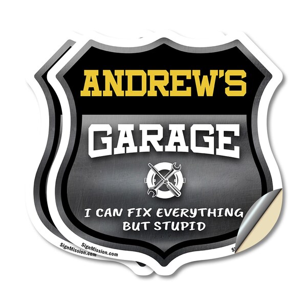 Signmission Andrew's Garage I Can Fix Everything But Stupid, 6 inch X 6 inch, Vinyl Decal, 2PK - SHI-D-2PACK-6-490-ANDREW