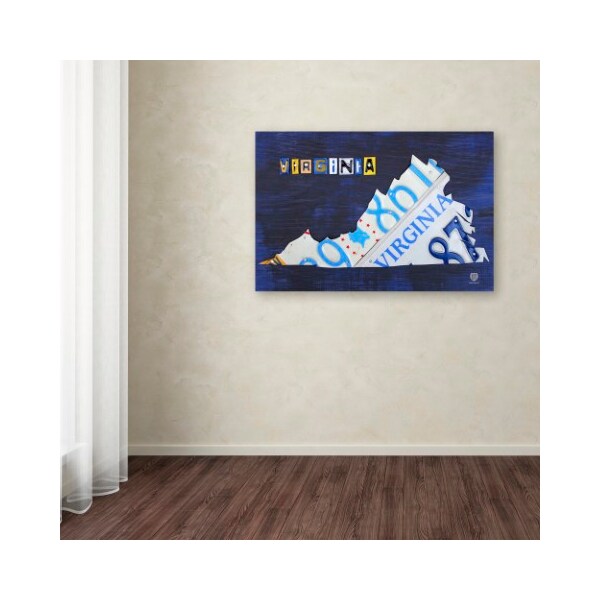 Trademark Fine Art Design Turnpike 'Virginia License Plate Map' Canvas Art, 12x19 - ALI1283-C1219GG