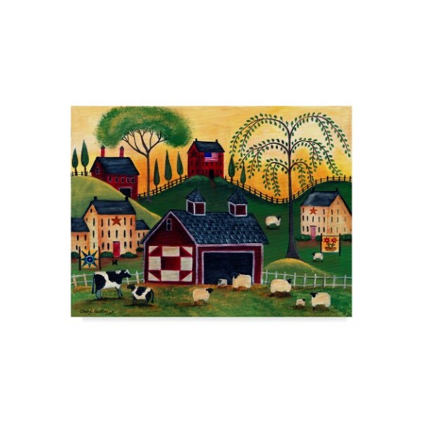 Trademark Fine Art Cheryl Bartley 'Sunrise Red Quilt Barn' Canvas Art, 14x19 - ALI40898-C1419GG