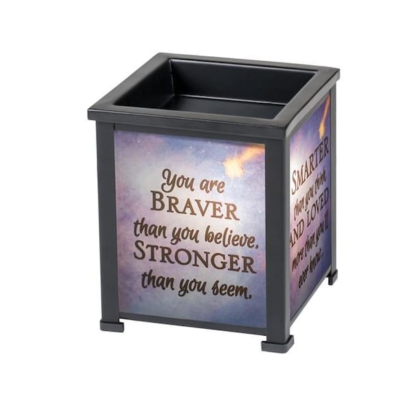 Dicksons Dicksons GW304B Black Metal Electrical Wax Tart & Oil Glass Lantern Warmer - You Are Braver Than You Believe; Stronger Than You Seem - GW304B