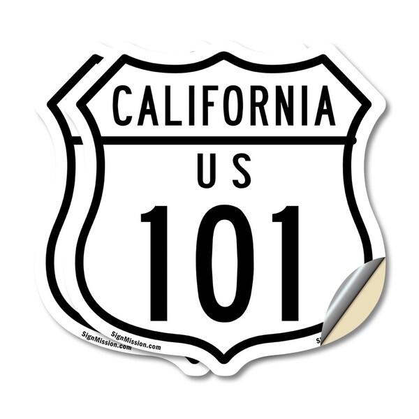 Signmission California Route Marker Shield Sign Us 1, 6 inch X 6 inch, Vinyl Decal, 2PK - SHI-D-2PACK-6-370