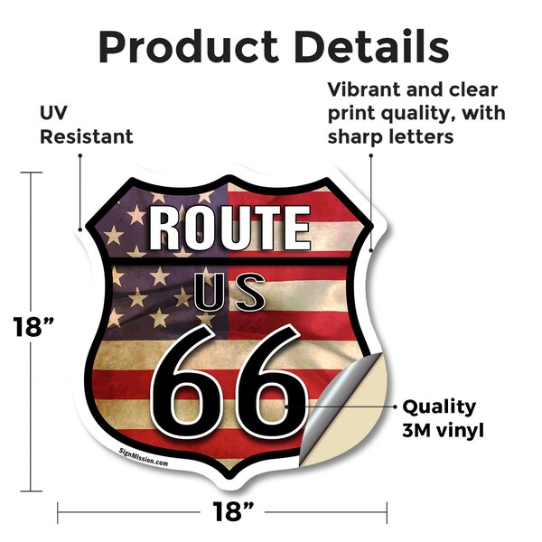 Signmission Route Us 66 Flag, 18 Inch X 18 Inch, Vinyl Decal - SHI-D-18-483