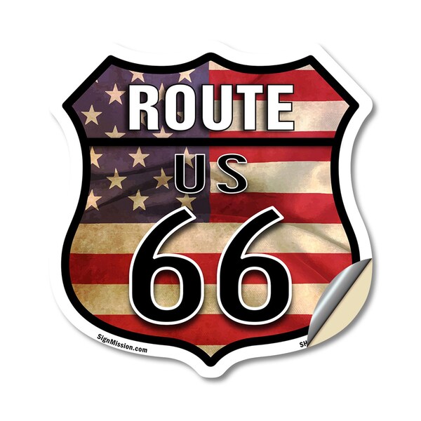 Signmission Route Us 66 Flag, 18 Inch X 18 Inch, Vinyl Decal - SHI-D-18-483