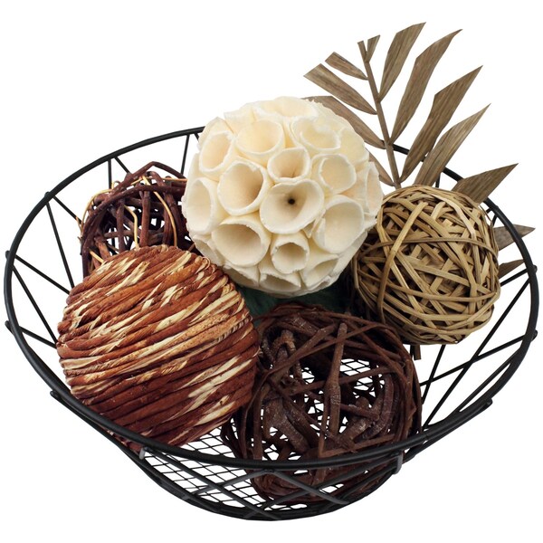 Blue Donuts Decorative Balls for Bowls, Vases Assorted 7 Piece Rattan Wicker Balls - BD3486619