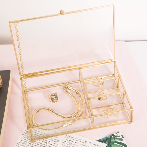 Home Details Vintage 4 Compartment Glass Keepsake Box in Gold - 27151-GOLD