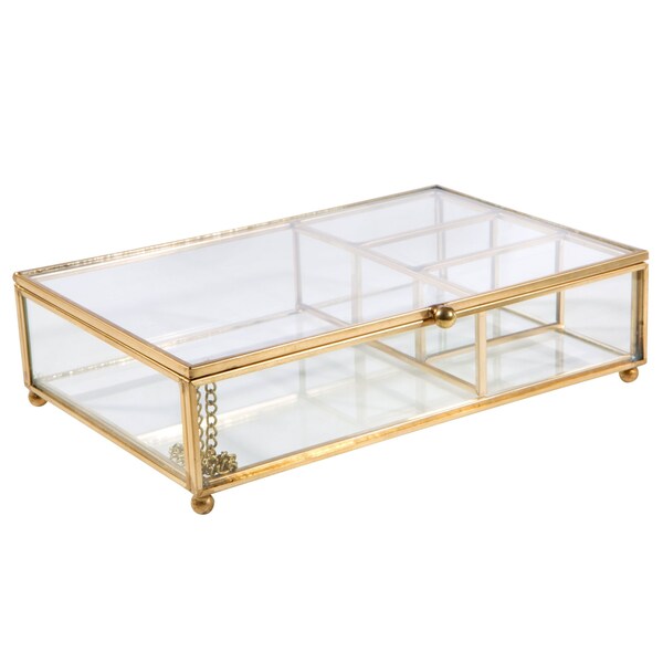 Home Details Vintage 4 Compartment Glass Keepsake Box in Gold - 27151-GOLD