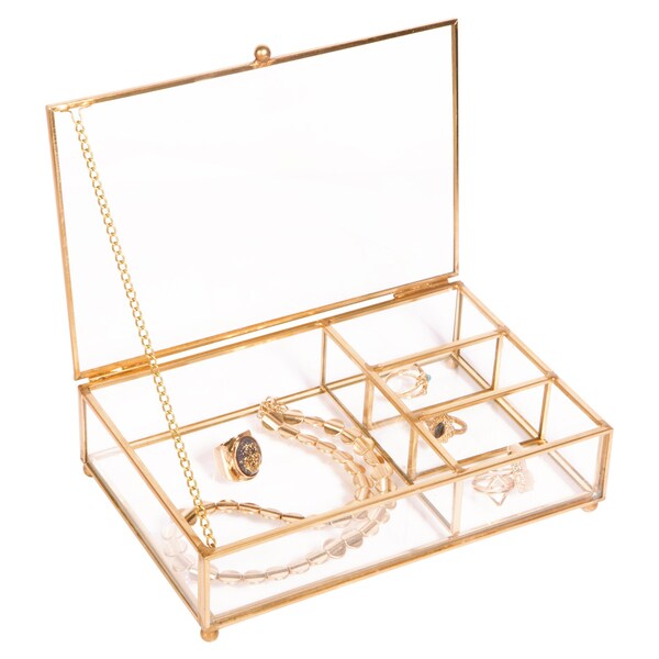 Home Details Vintage 4 Compartment Glass Keepsake Box in Gold - 27151-GOLD